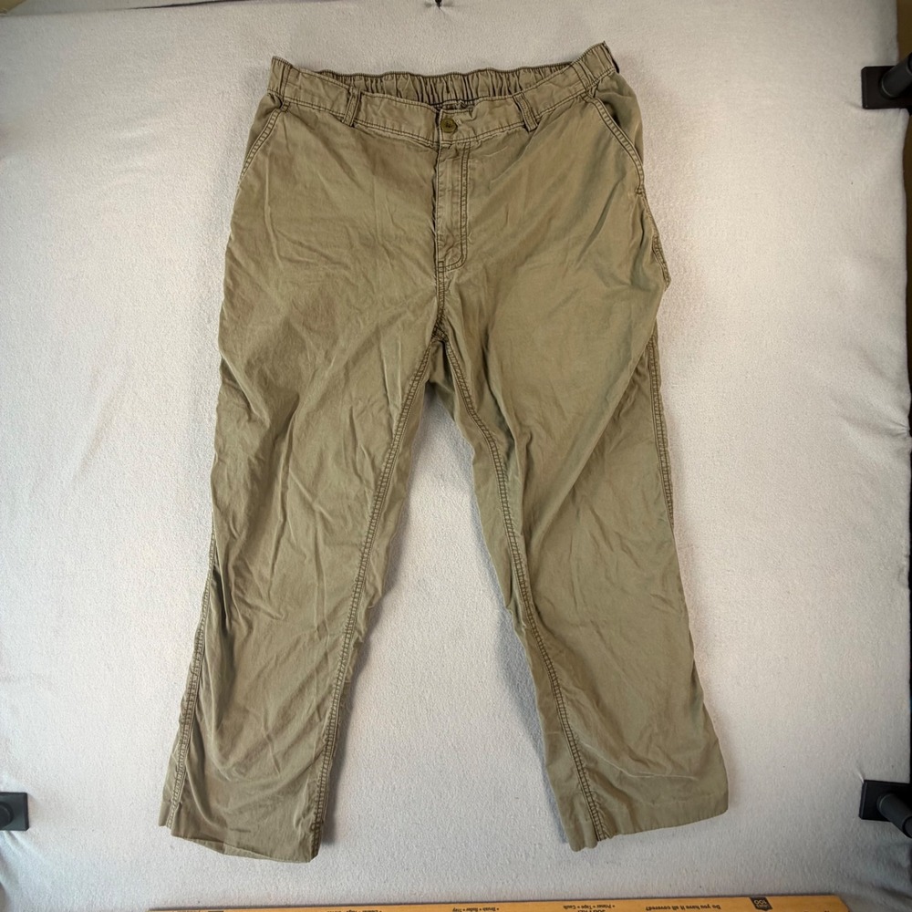 Roundtree & Yorke Mens 36x34 Khaki Pants Tan Cotton Drawstring Elastic Waist